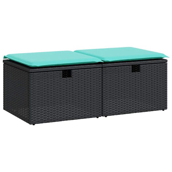 vidaXL 2-tlg. Garten-Sofagarnitur mit Kissen Schwarz Poly Rattan