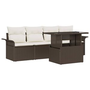 vidaXL Gartensofa-set mit Kissen mit Speicher 5 pcs Braun Poly Rattan