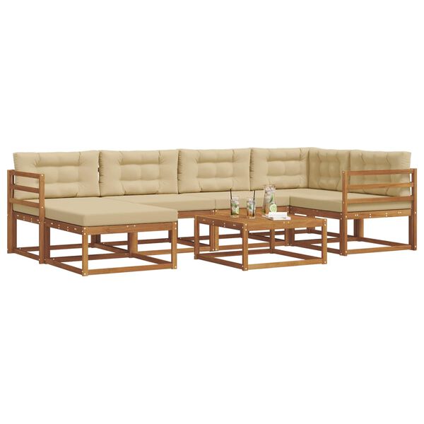vidaXL Outdoor-Sofagarnitur mit Kissen 7 pcs Natur und Beige
