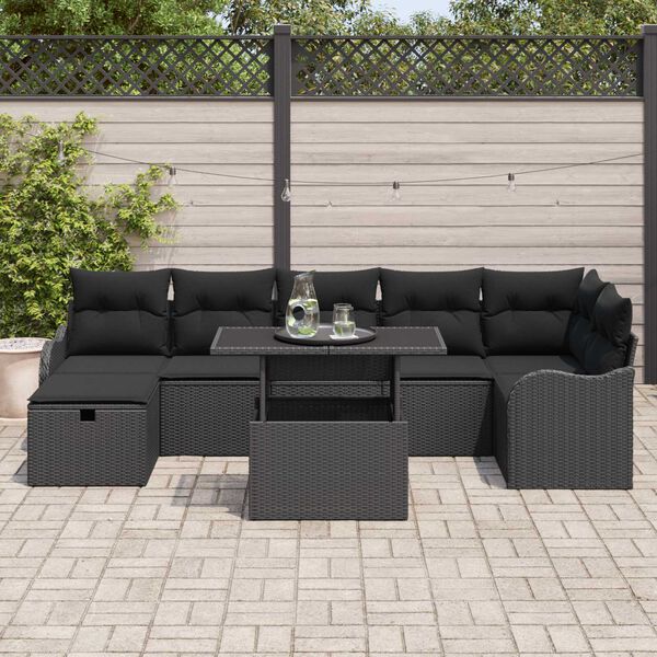 vidaXL Garten-Sofa-Set mit Kissen 8 pcs Schwarz Poly Rattan