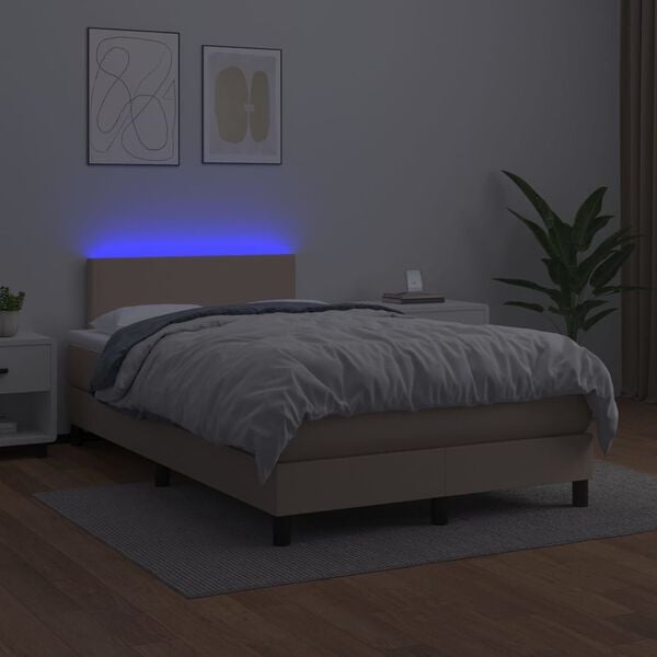 vidaXL Boxspringbett mit Matratze & LED Cappuccino-Braun 120x200cm