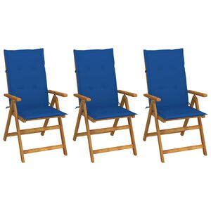 vidaXL Klappst&uuml;hle, 3er-Set mit Kissen, aus massivem Akazienholz