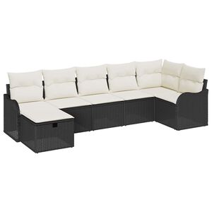 vidaXL Sofa Set 7 Stk. Schwarz und Creme Poly-Rattan