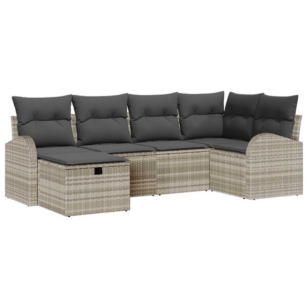 vidaXL Sofa Set mit Kissen mit Speicher 6 pcs Hellgrau Poly-Rattan