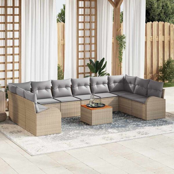 vidaXL Gartensofa-set mit Kissen 11 pcs Beige Poly-Rattan