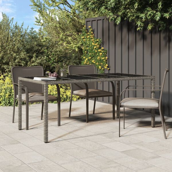 vidaXL Gartentisch Grau 190x90x75 cm Geh&auml;rtetes Glas und Poly Rattan