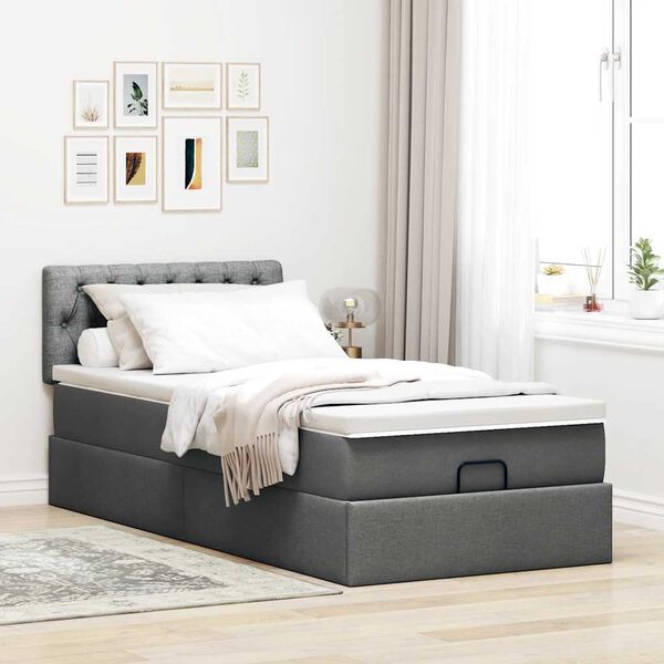 vidaXL Ottoman-Bett mit Matratze & LEDs Dunkelgrau 90x190 cm Stoff