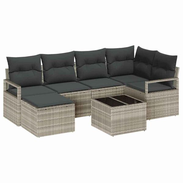 vidaXL Sofa Set 7 pcs Hellgrau Poly-Rattan