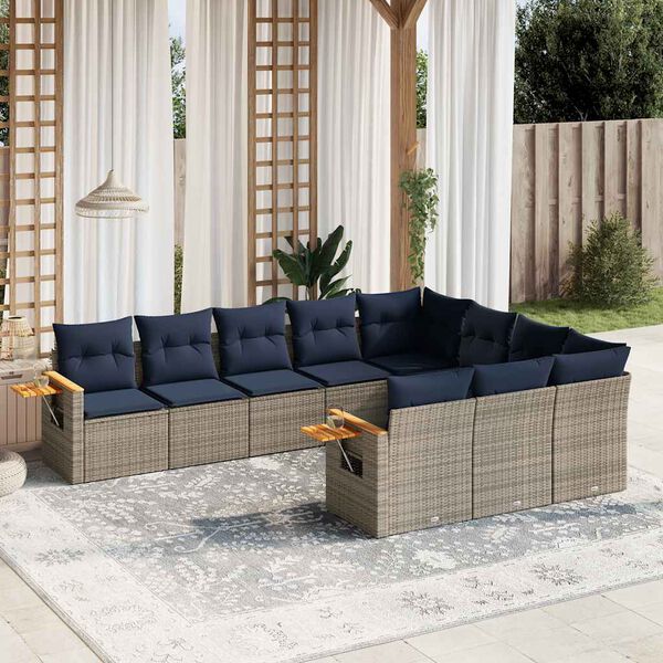 vidaXL 10-tlg. Garten-Sofagarnitur mit Kissen Grau Poly Rattan