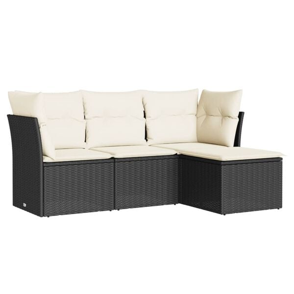 vidaXL 4-tlg. Garten-Sofagarnitur mit Kissen Schwarz Poly Rattan