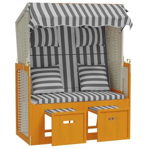 vidaXL Strandkorb mit Kissen Poly Rattan & Massivholz Wei&szlig; & Grau