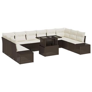 vidaXL Garten-Sofa-Set mit Speicher 11 pcs Braun Poly Rattan