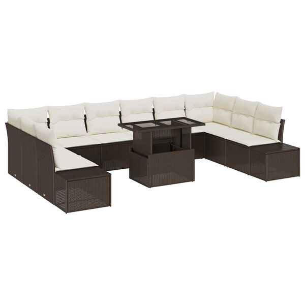vidaXL Garten-Sofa-Set mit Speicher 11 pcs Braun Poly Rattan