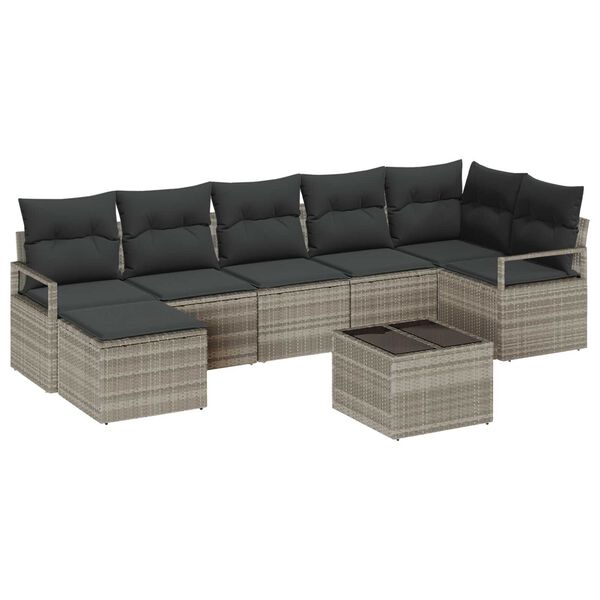 vidaXL Sofa Set mit Kissen mit Speicher 9 pcs Hellgrau Poly-Rattan
