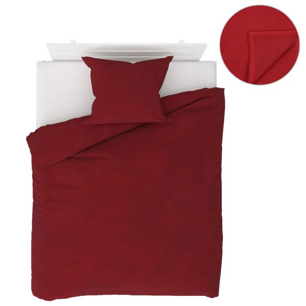 vidaXL 4-tlg. Bettw&auml;sche-Set Fleece Weinrot 140&times;200/60&times;70 cm