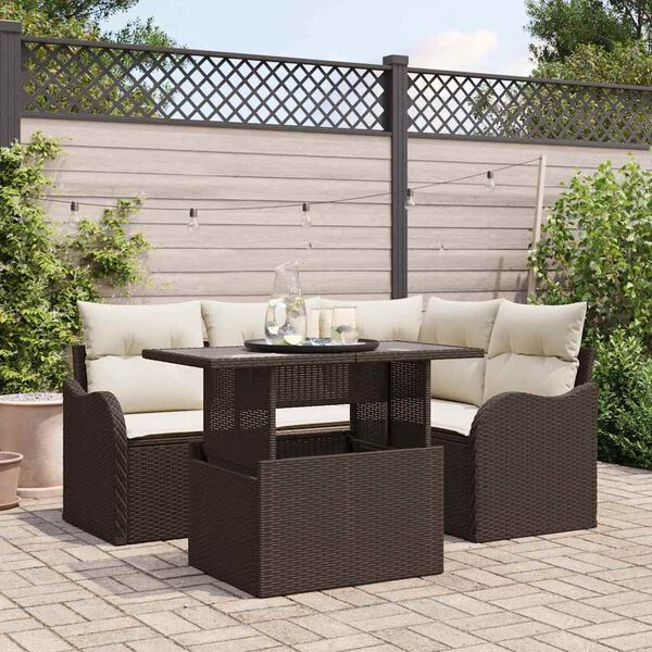 vidaXL Outdoortisch-Set mit Kissen 5 pcs Braun Poly Rattan