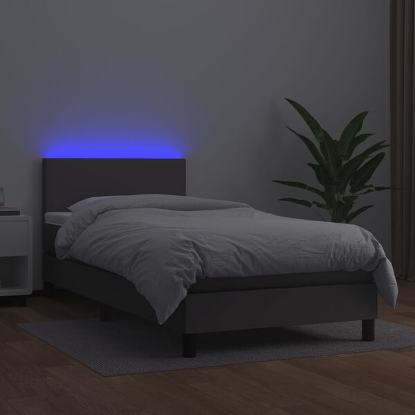 vidaXL Boxspringbett mit Matratze & LED Grau 90x200 cm Kunstleder