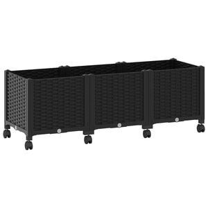 vidaXL Gartenpflanzer mit R&auml;dern Schwarz 120 x 40 x 44 cm PP
