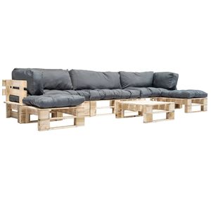 vidaXL 6-tlg. Paletten-Lounge-Set mit Kissen in Grau Holz