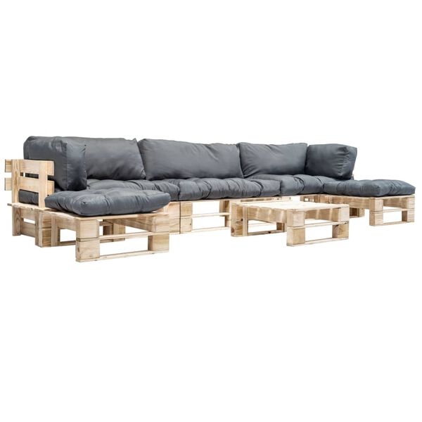 vidaXL 6-tlg. Paletten-Lounge-Set mit Kissen in Grau Holz