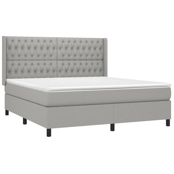vidaXL Boxspringbett mit Matratze & LED Hellgrau 180x200 cm Stoff