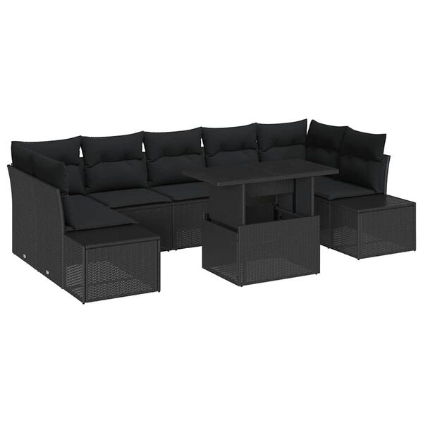 vidaXL Sofa Set mit Kissen 8 pcs Schwarz Poly-Rattan