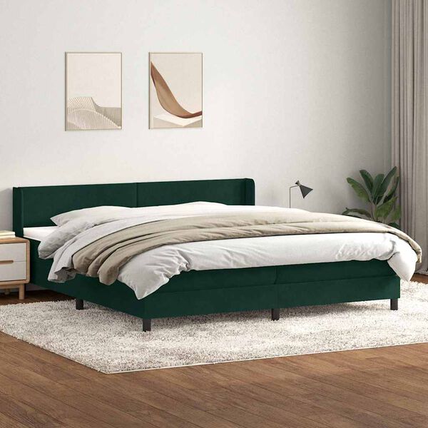 vidaXL Boxspringbett mit Matratze Dunkelgr&uuml;n 200x210 cm Samt