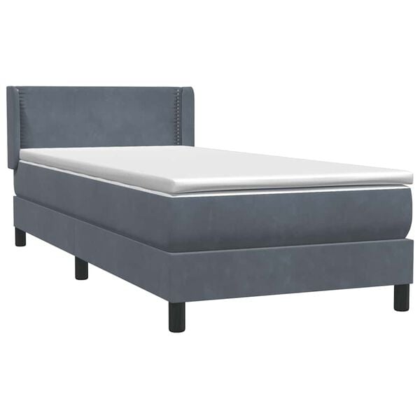 vidaXL Boxspringbett mit Matratze Dunkelgrau 100x220 cm Samt