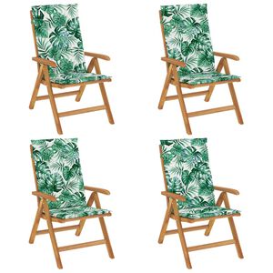 vidaXL Verstellbare Klappst&uuml;hle mit Kissen, 4-teilig, Massivholz Teak