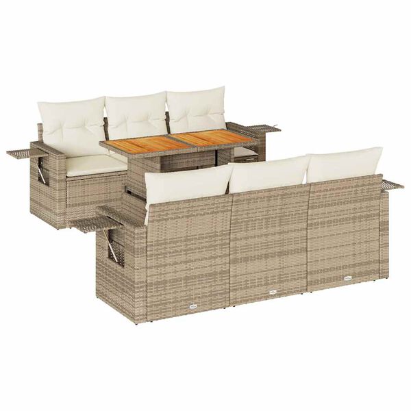 vidaXL 7-tlg. Garten-Sofagarnitur mit Kissen Beige Poly Rattan