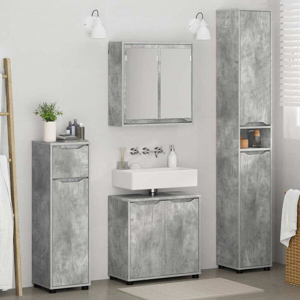 vidaXL Badezimmerm&ouml;bel-Set mit Regal 4 pcs Beton Grau Holzwerkstoff