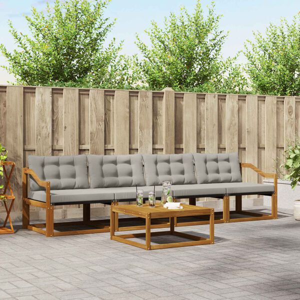 vidaXL Outdoor-Sofagarnitur mit Kissen 5 pcs Nat&uuml;rlich und Hellgrau