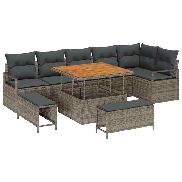 vidaXL Garten-Sofa-Set mit Kissen mit Speicher mit Kissen 9 pcs Grau
