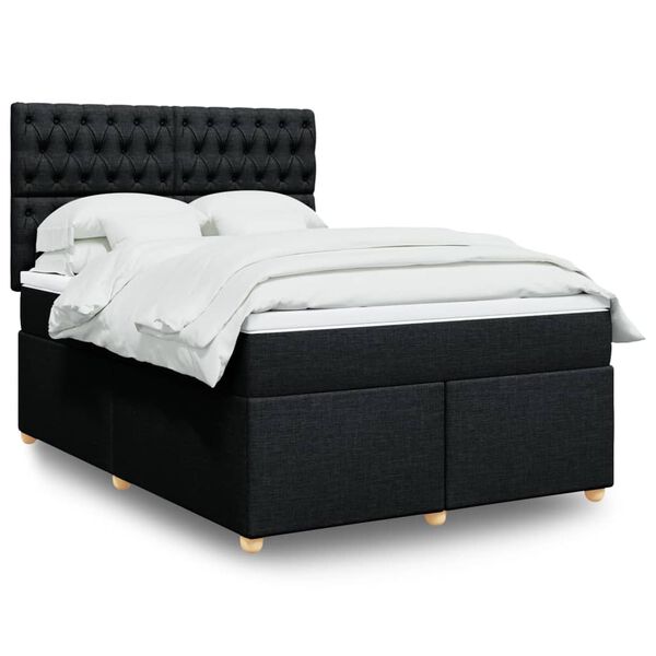 vidaXL Boxspringbett mit Matratze Schwarz 140x190 cm Stoff