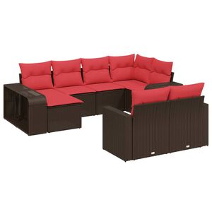 vidaXL 10-teiliges Gartensofa-Set mit Kissen, braun, Polyrattan
