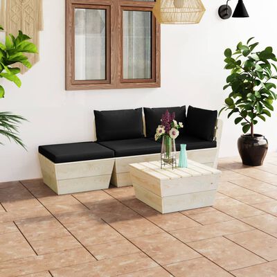 vidaXL 4-tlg. Garten-Sofagarnitur aus Paletten mit Kissen Fichtenholz