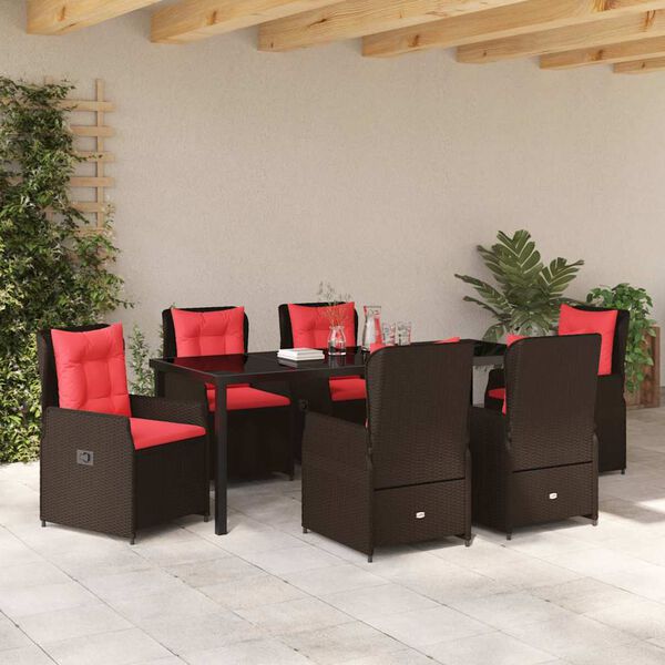 vidaXL Garten Essgruppe 7 pcs Braun Poly Rattan