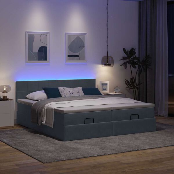 vidaXL Ottoman-Bett mit Matratzen & LEDs Dunkelgrau 200x200 cm Samt
