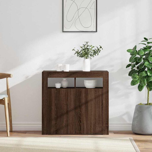 vidaXL Sideboard mit LED-Beleuchtung Braun Eichen-Optik 80x35x75 cm