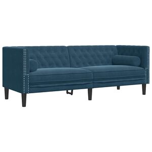 vidaXL Chesterfield-Sofa mit Nackenrollen 3-Sitzer Blau Samt