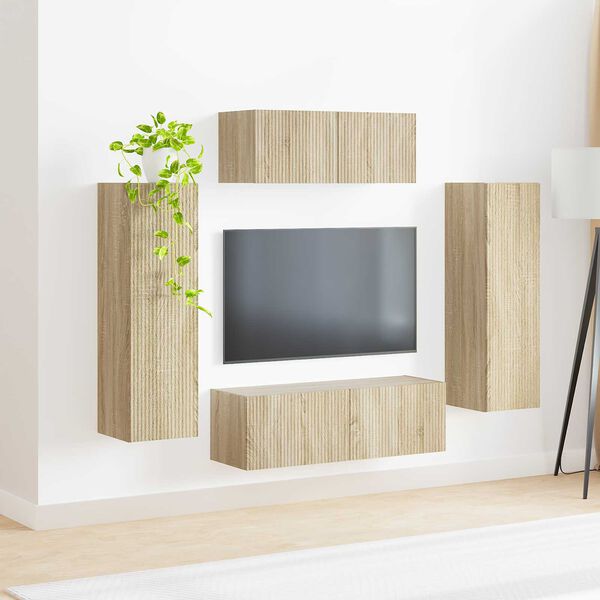 vidaXL TV-Schrankset Wandmontiert 3 pcs Sonoma-Eiche Holzwerkstoff