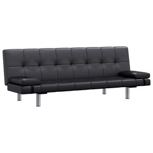 vidaXL Schlafsofa mit 2 Kissen Kunstleder Ausziehbar Schwarz