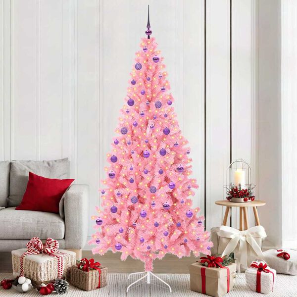 vidaXL Weihnachtsbaum mit 300 LEDs mit St&auml;nder Rosa 210 cm PVC