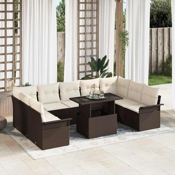 vidaXL Sofa Set mit Kissen 10 pcs Braun Poly-Rattan