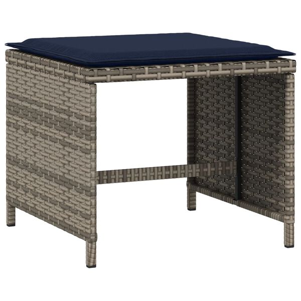 vidaXL Gartenhocker mit Kissen 4 Stk. Grau 40x40x35 cm Poly Rattan