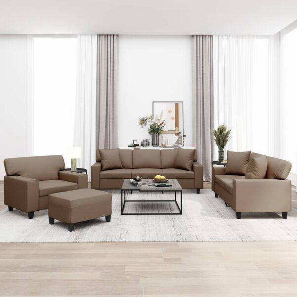vidaXL 4-tlg. Sofagarnitur mit Kissen Cappuccino-Braun Kunstleder