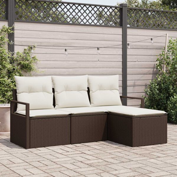 vidaXL Garten-Sofa-Set mit Kissen mit Speicher 4 pcs Braun und Creme