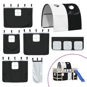 vidaXL Vorh&auml;nge f&uuml;r Hochbett mit Tunnel Wei&szlig; und Schwarz Polyester