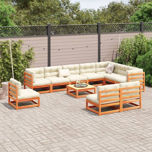 vidaXL 11-tlg. Garten-Sofagarnitur Wachsbraun Massivholz Kiefer
