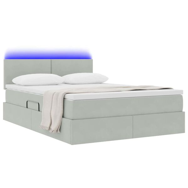 vidaXL Bett mit Stauraum und LED Hellgrau 140 x 190 cm Samt